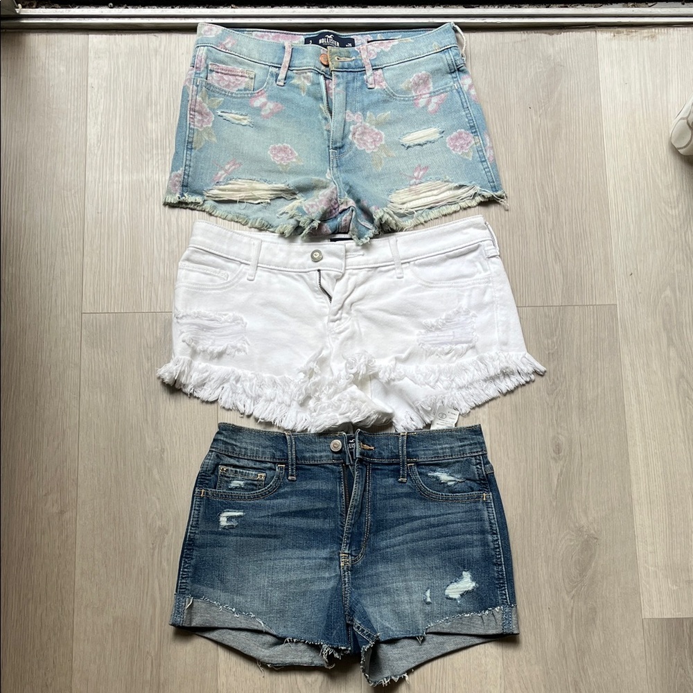3 Denim Shorts - Blue, White, Floral